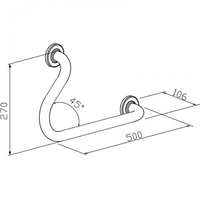 Prestige Right Hand 45° Angled Grab Rail 500mm x 270mm - Satin Stainless Steel CAD Image