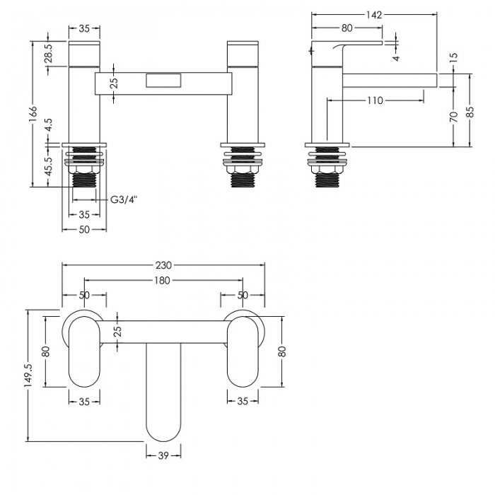 Nuie Binsey Deck Mounted Bath Filler CAD