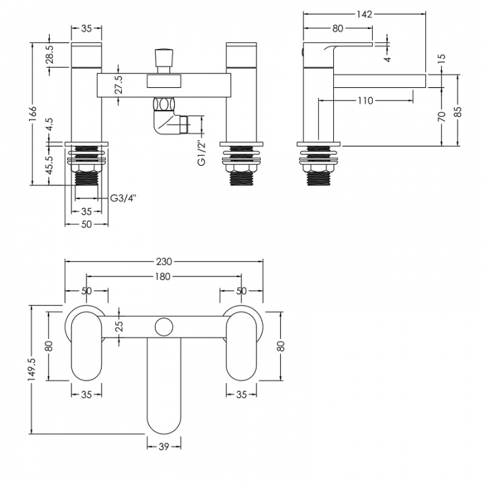 Nuie Binsey Bath Shower Mixer CAD