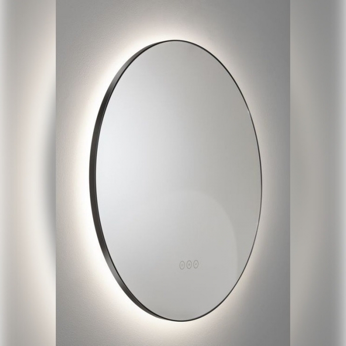 Abode Mayar 600mm Round LED Mirror - Matt Black - Side View