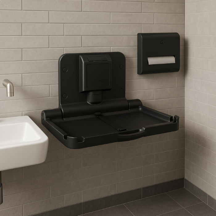 Safe Hands Matt Black Horizontal Baby Changing Table in Situ