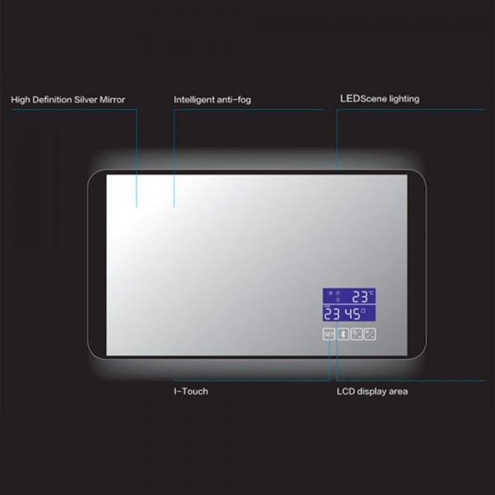  JTP Digital Matt Black LED Bluetooth Mirror Description 