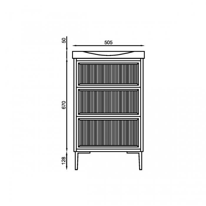 Scudo Bota 500 Fluted Cabinet and Ceramic Sink - Stone CAD Drawing of unit - BOTASTONE500