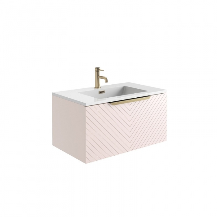 Wall mounted Pink vanity unit and basin