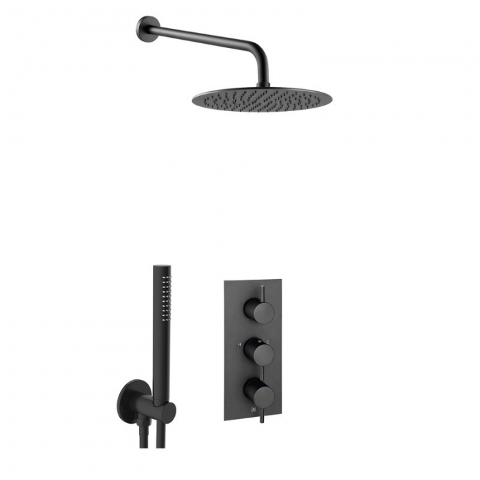 JTP Vos Matt Black Shower Combination 2 Outlet Valve and Rainfall Shower Set image - COM075