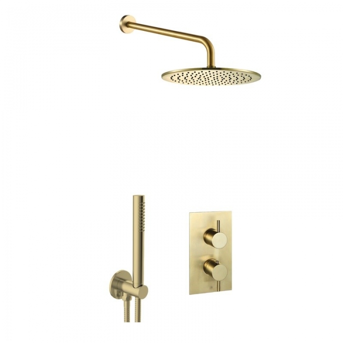 JTP Vos Brushed Brass 2 Outlet 2 Handle Shower Valve Bundle image - COM076