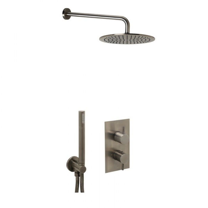 JTP Vos Brushed Black 2 Outlet 2 Handle Shower Valve Bundle image - COM078