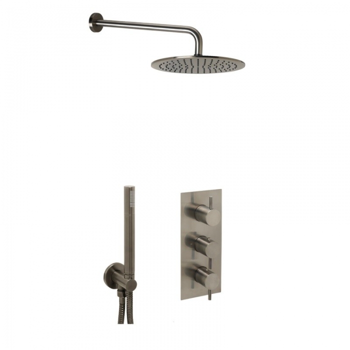 JTP Vos Brushed Black 3 Handle 2 Outlet Concealed Shower Pack image - COM079