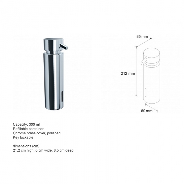 Prestige Counter Mounted Soap Dispenser 300ml - Drawing