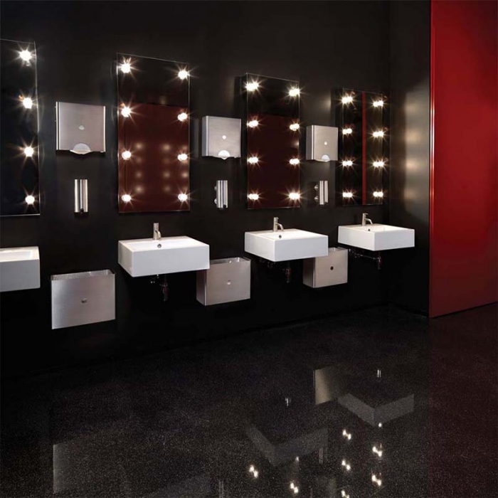 D Line Stainless Steel Brushed Soap Dispenser 350ml Commercial Washroom In Situ
