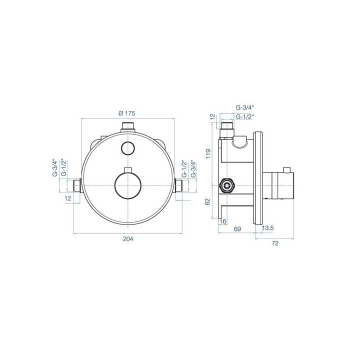 Thermostatic Shower Control Semi Recessed Infrared Dolphin Blue