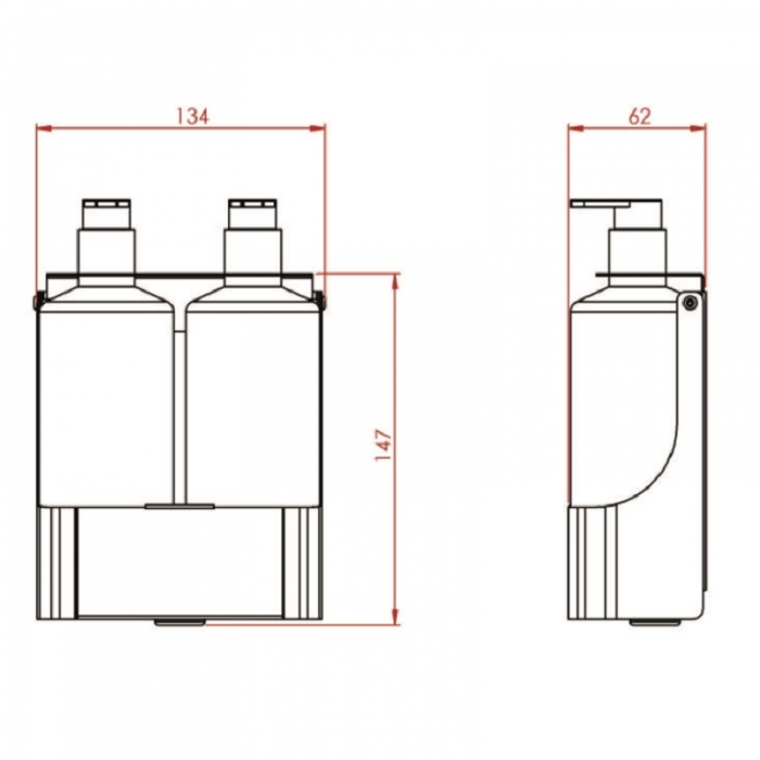 Prestige Stainless Steel Soap Bottle Holders - Dimensions Double