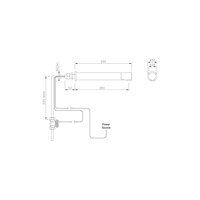 Dolphin Blue Panel Mounted Infrared Tap Extra Long Series Drawing