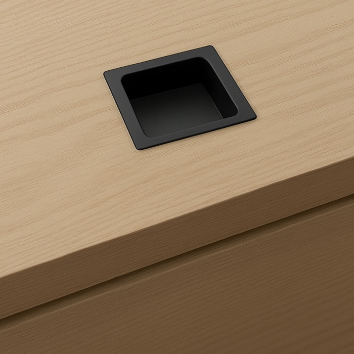 Prestige 108mm Matt Black Sugatsune Square Waste Chute - in situ - AN-KH008-HLB