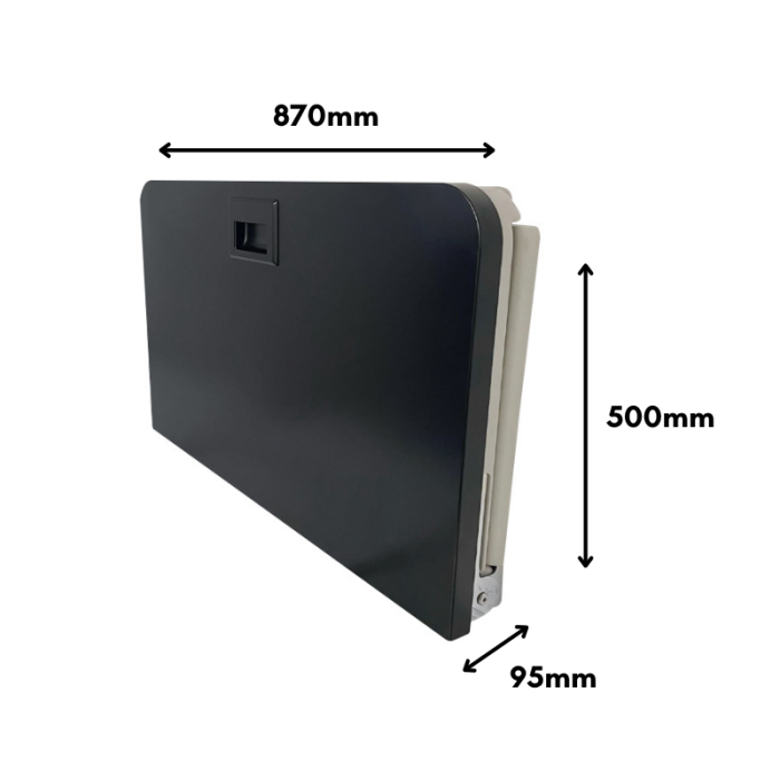 Genwec Matt Black Stainless Steel Horizontal Baby Changing Unit Dimensions image on a white background - GW07050401-MB