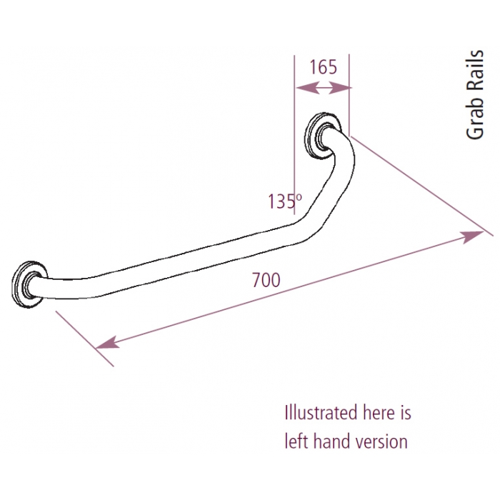 Dolphin Prestige Angled Grab Rail 700mm Right Drawing