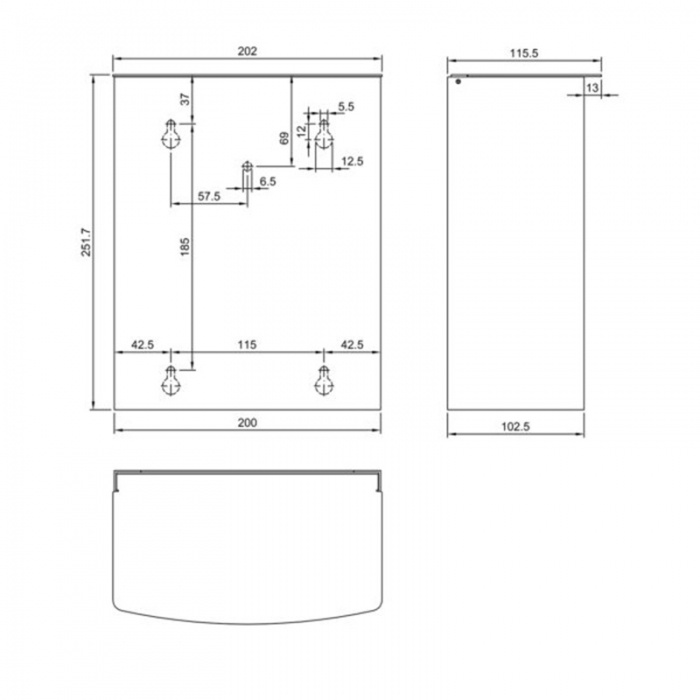 Sanitary Bin 4 Litres Chrome Nickel Prestige - Cad Drawing