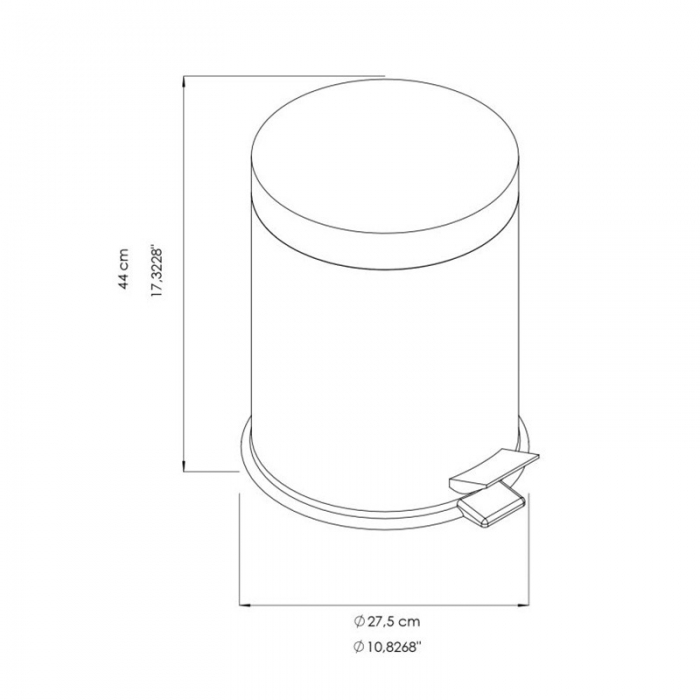 Prestige Ecoline White Stainless Steel Pedal Bin 20L Bin CAD Drawing - E-20WP/MWH