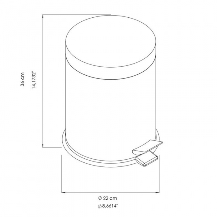 Prestige Ecoline White Stainless Steel Pedal Bin 12L Bin CAD Drawing - E-12WP/MWH
