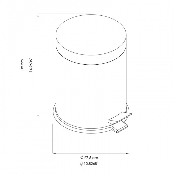 Prestige Ecoline White Stainless Steel Pedal Bin 16L Bin CAD Drawing - E-16WP/MWH