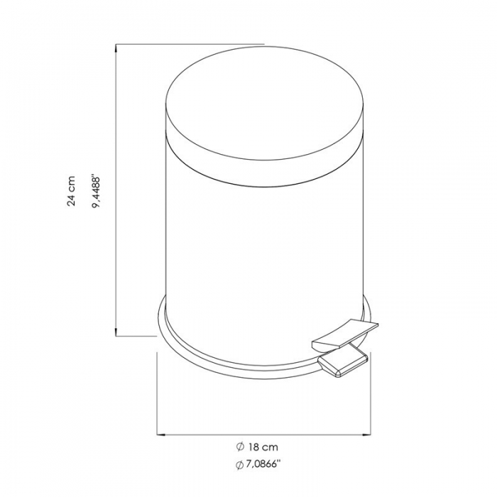 Prestige Ecoline White Stainless Steel Pedal Bin 3L Bin CAD Drawing - E-3WP/MWH