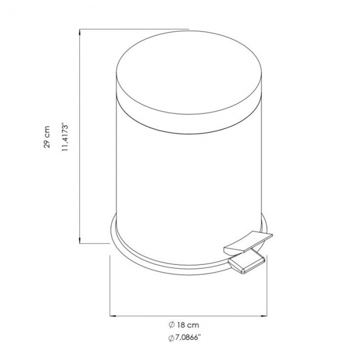 Prestige Ecoline White Stainless Steel Pedal Bin 5L Bin CAD Drawing - E-5WP/MWH