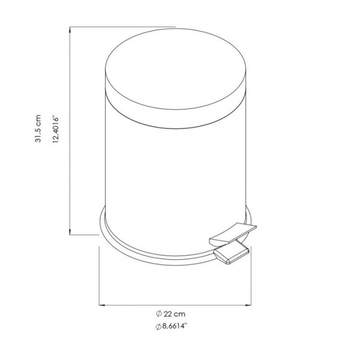 Prestige Ecoline White Stainless Steel Pedal Bin 8L Bin CAD Drawing - E-8WP/MWH