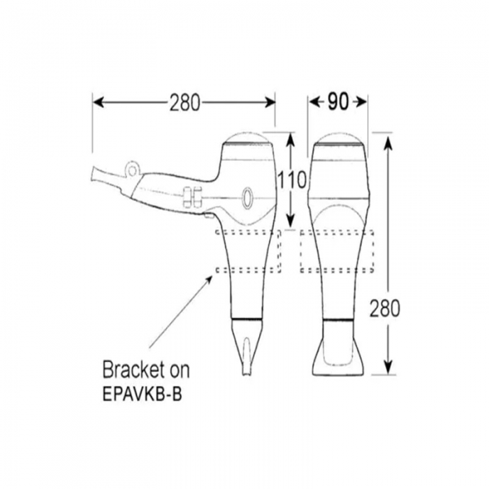Valera Swiss Silent Jet 2000W Hair Dryer with Bracket - Black - Cad Drawing