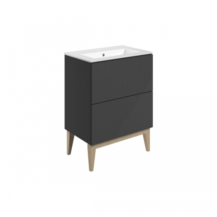 Prestige Featherstone Matt Graphite Grey 615mm Floor Standing 2 Drawer Basin Unit & Basin Side image - CNPW108498