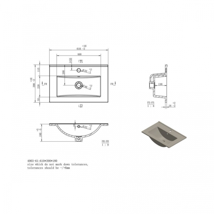 Prestige Featherstone Matt Graphite Grey 615mm Floor Standing 2 Drawer Basin Unit & Basin CAD Drawing of Sink - CNPW108498