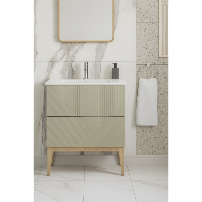 Prestige Featherstone Matt Oat 815mm Floor Standing 2 Drawer Basin Unit & Basin lifestyle image - CNPW108500