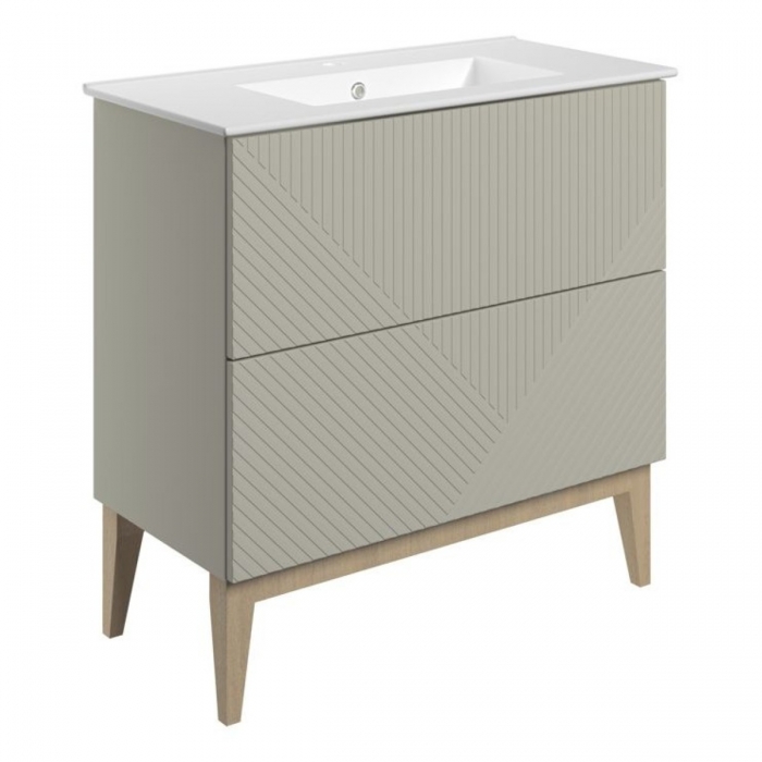 Prestige Featherstone Matt Oat 815mm Floor Standing 2 Drawer Basin Unit & Basin side image - CNPW108503