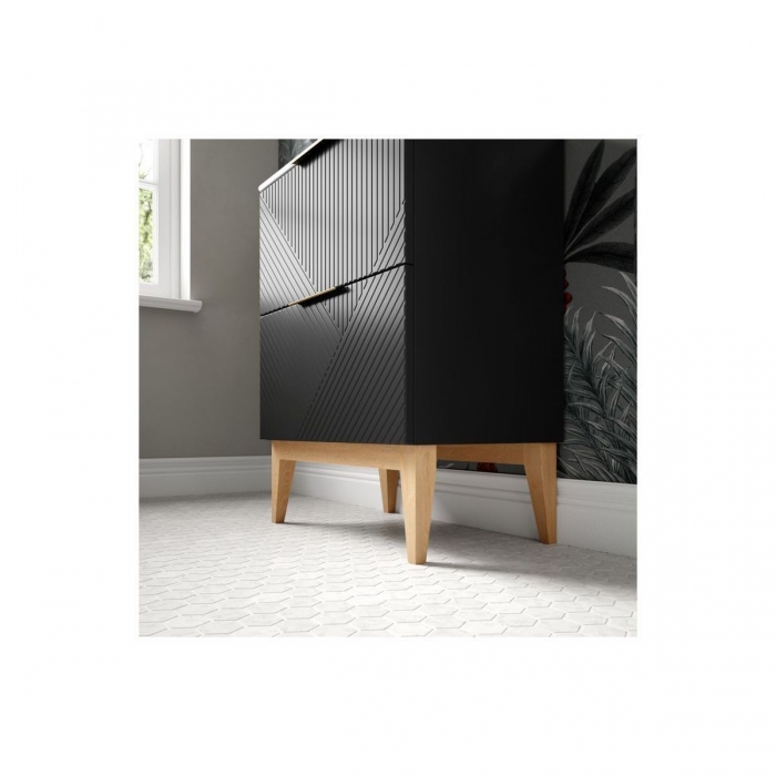 Prestige Featherstone Matt Graphite Grey 610mm Floor Standing 2 Drawer Basin Unit & Maple Effect Worktop side image - CNPW108504