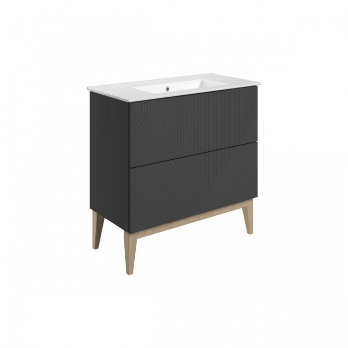 Prestige Featherstone Matt Graphite Grey 815mm Floor Standing 2 Drawer Basin Unit & Basin image - CNPW108501