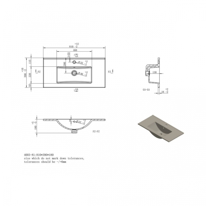 Prestige Featherstone Matt Oat 815mm Floor Standing 2 Drawer Basin Unit & Basin drawing - CNPW108500