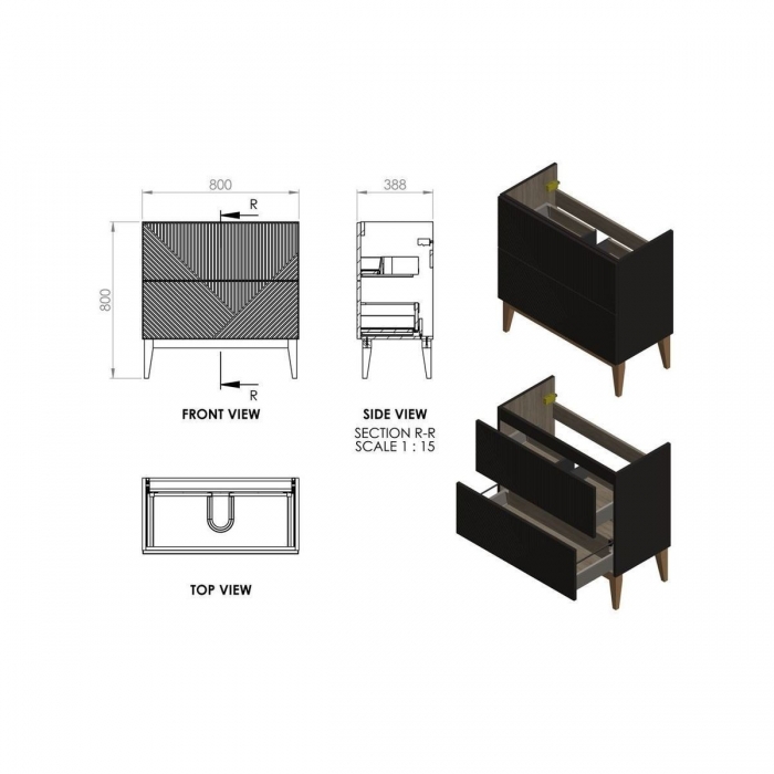 Prestige Featherstone Matt Graphite Grey 815mm Floor Standing 2 Drawer Basin Unit & Basin CAD Drawing - CNPW108501