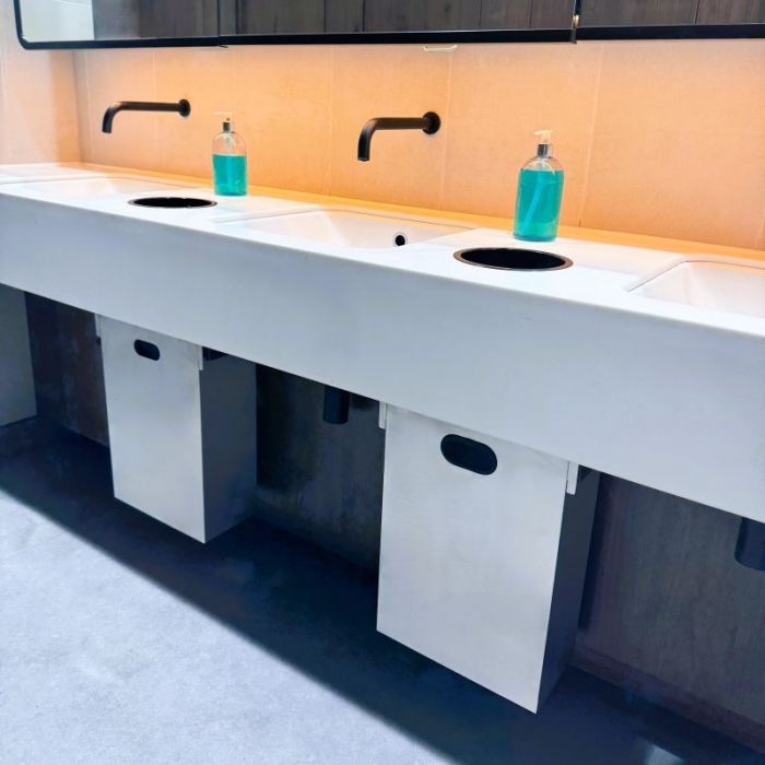 Genwec 20L Under-Counter Runner Waste Bin IN SITU  EXCEL LONDON