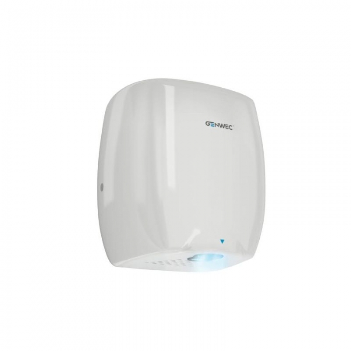 Genwec E-flow White Epoxy Aluminium Hand Dryer - 900W side view on a plain background - GW01120200