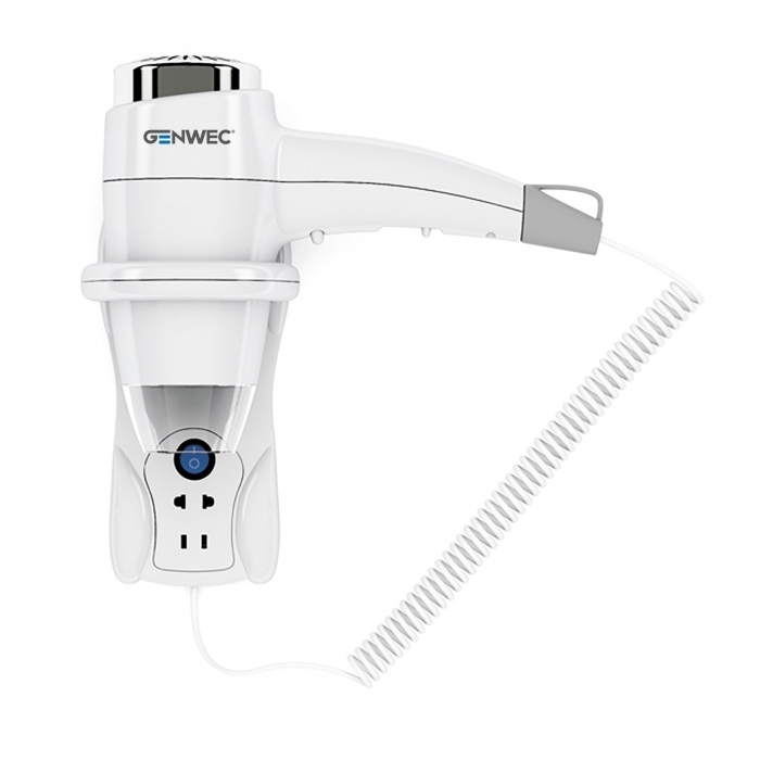 Genwec Wall Mounted Hair Dryer With Shaver Socket 1.4kW White