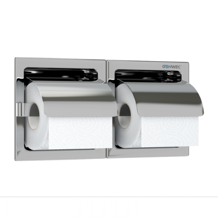 Genwec Polished Stainless Steel Recessed Double Toilet Roll Holder image on a plain background - GW03110402