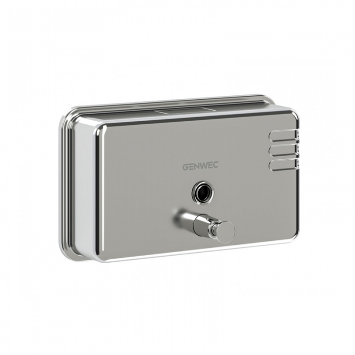 Genwec Horizontal Polished Stainless Steel Soap Dispenser - 1100ml front image on a plain background - GW04020402