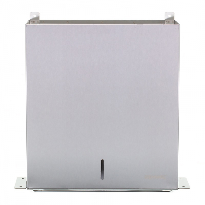 Genwec Behind Mirror Brushed Stainless Steel Paper Towel Dispenser image of the front of the unit - GW03280401