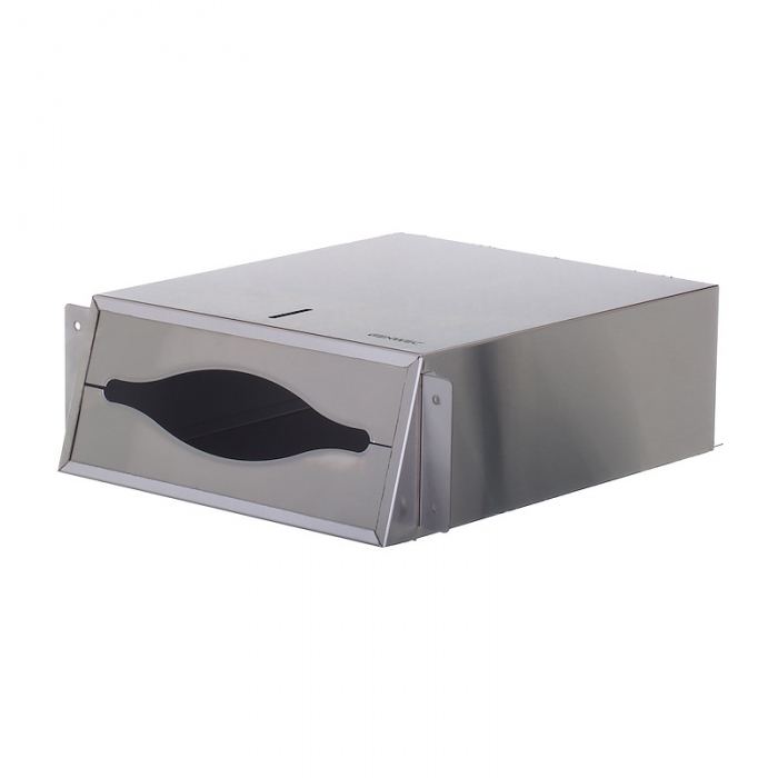 Genwec Behind Mirror Brushed Stainless Steel Paper Towel Dispenser botton view of unit on a white background - GW03280401