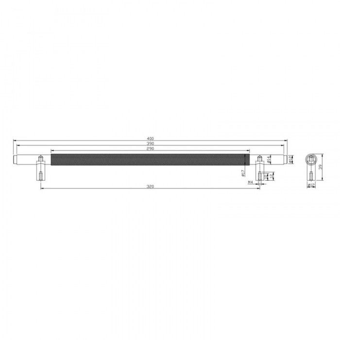 Scudo Knurled 400mm Handle - Black - Cad Drawing