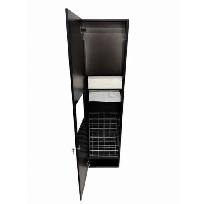 Paper Towel and 13L Bin Combination Recessed Smooth Matt Black - Open View