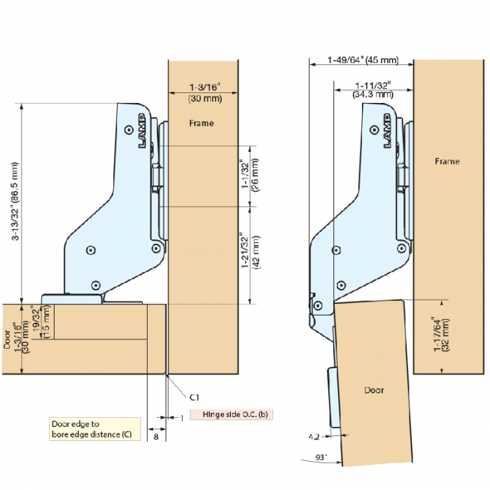 Sugatsune Heavy Duty  Concealed Self Closing Hinge  - Nickel (5/8