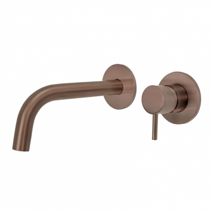 Vos Single Lever Wall Mounted Basin Mixer Tap with Slim Spout - Brushed Bronze image on a white background - 21173BRZMP