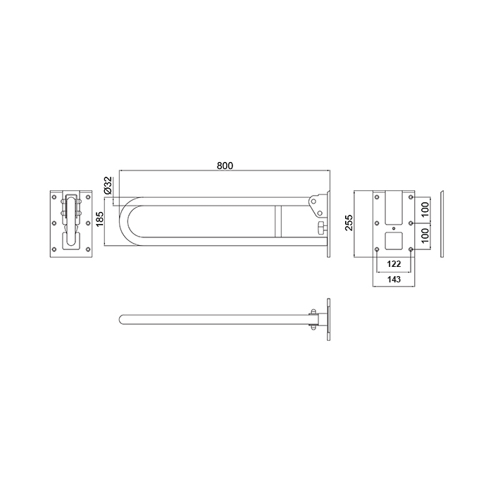 Removable Satin Stainless Steel Hinged Grab Rail 800 mm - 240380/SS