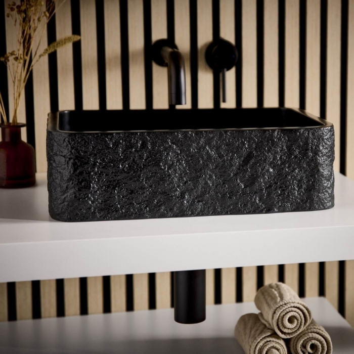 Scudo Rok Rectangle Sink Basin - Black - ROK-REC-400X280-BLACK - CLOSE UP