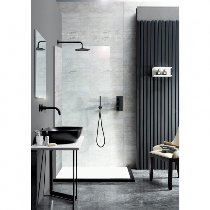 JTP Vos 400mm Matt Black Wall Mounted Shower Arm in situ image - 2821400MB